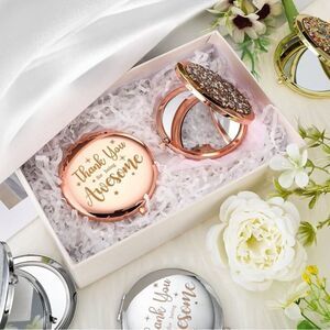 Box of 6 Rose Gold Compact Mirror “Thank You For Being Awesome” with rhinestones
